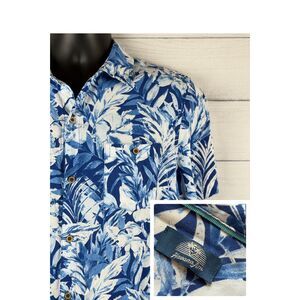 Havana Jim Shirt Mens M Blue Tropical Floral Rayon Button Up Short Sleeve